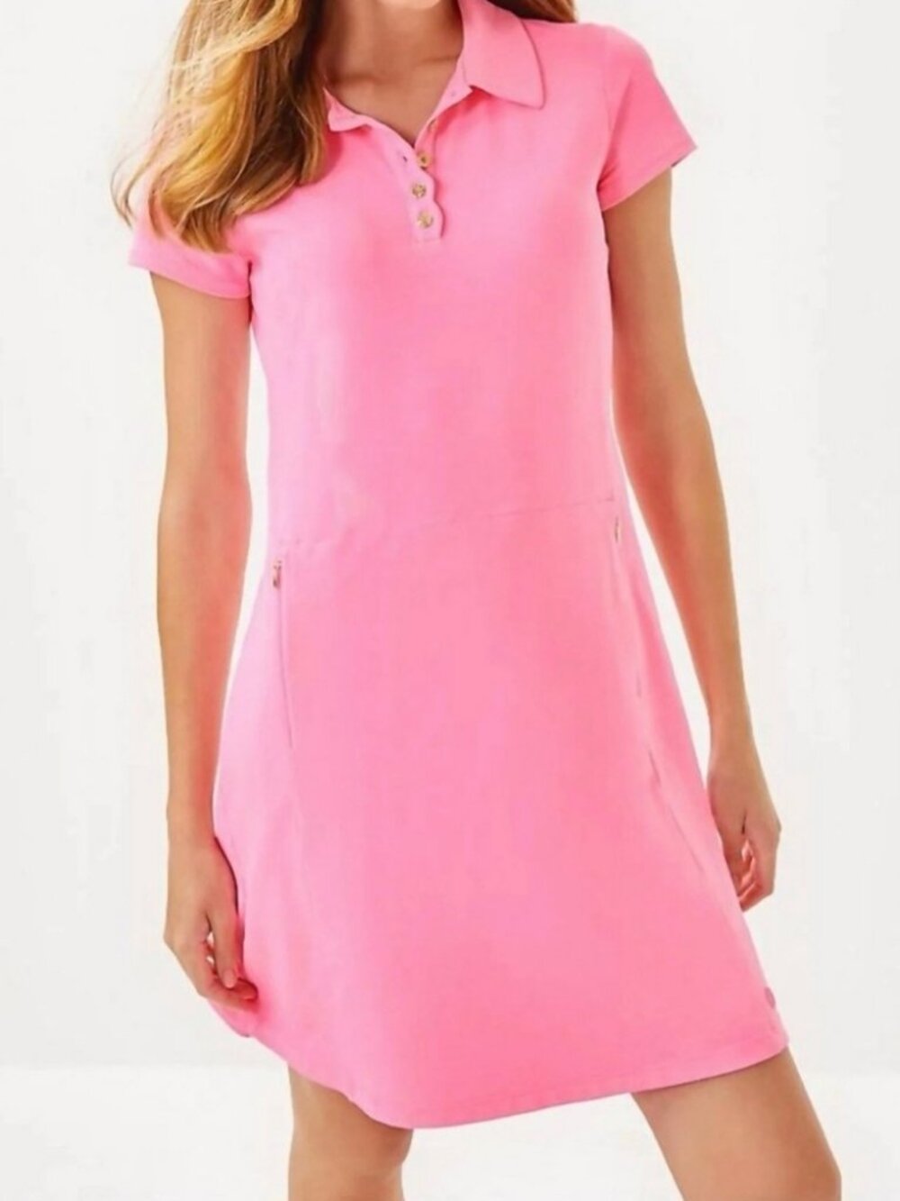 NWT Lilly Pulitzer Frida Scallop Polo Dress UPS 50+ Rousseau Pink with Shorts M